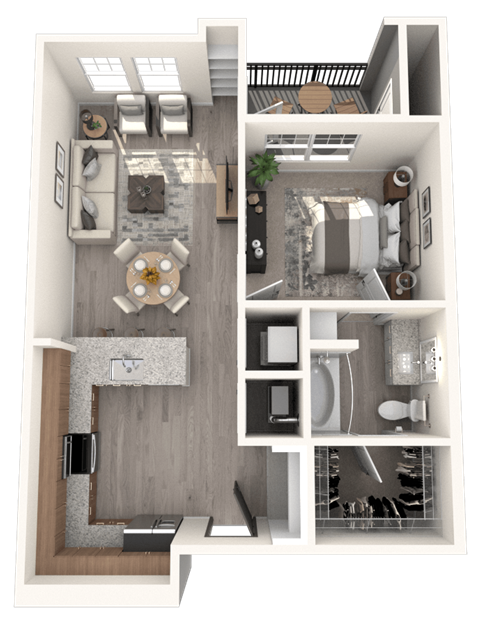 Floor plan for 1 bed, 1 bath, 705 sqft